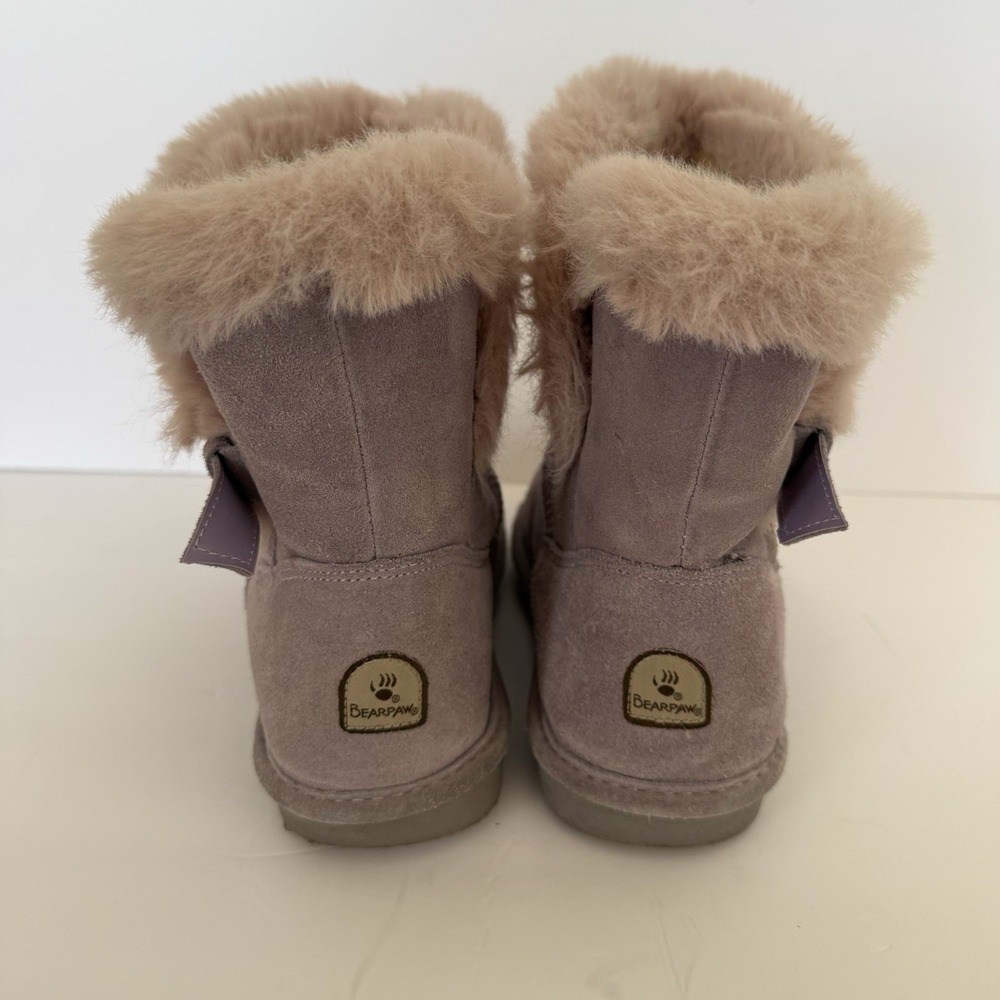 BearPaw Betsy Boots Youth Size 5 Purple Suede Faux Fur Lined Pull On Bougie‎ - Picture 3 of 9
